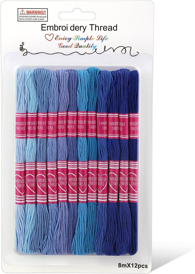 Dercuy Embroidery Floss,12 Skeins Blue Embroidery Thread,Friendship Bracelet String for DIY Making,Embroidery Crafts - Image 1